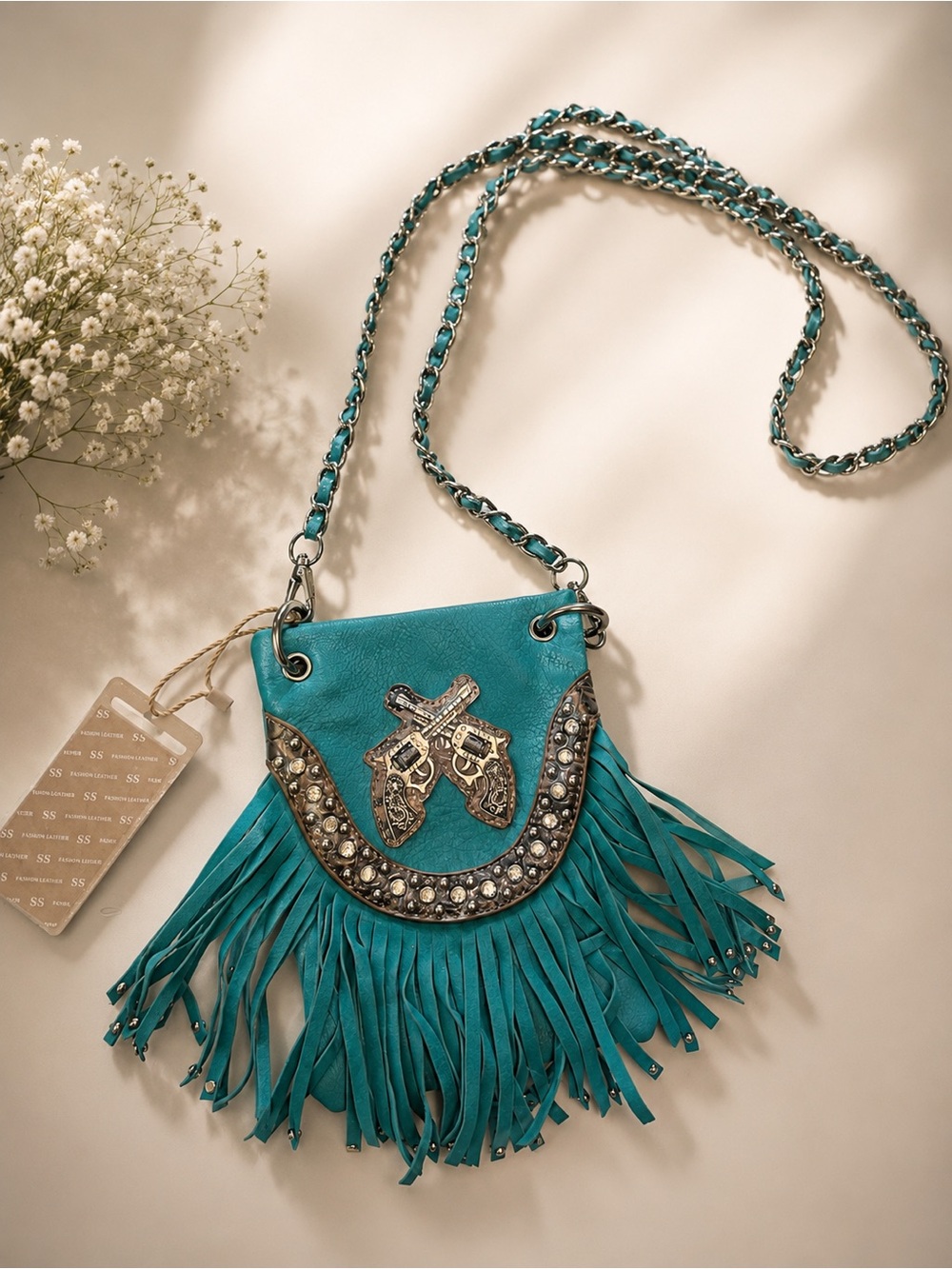 Turquoise Fringe Western Crossbody Bag